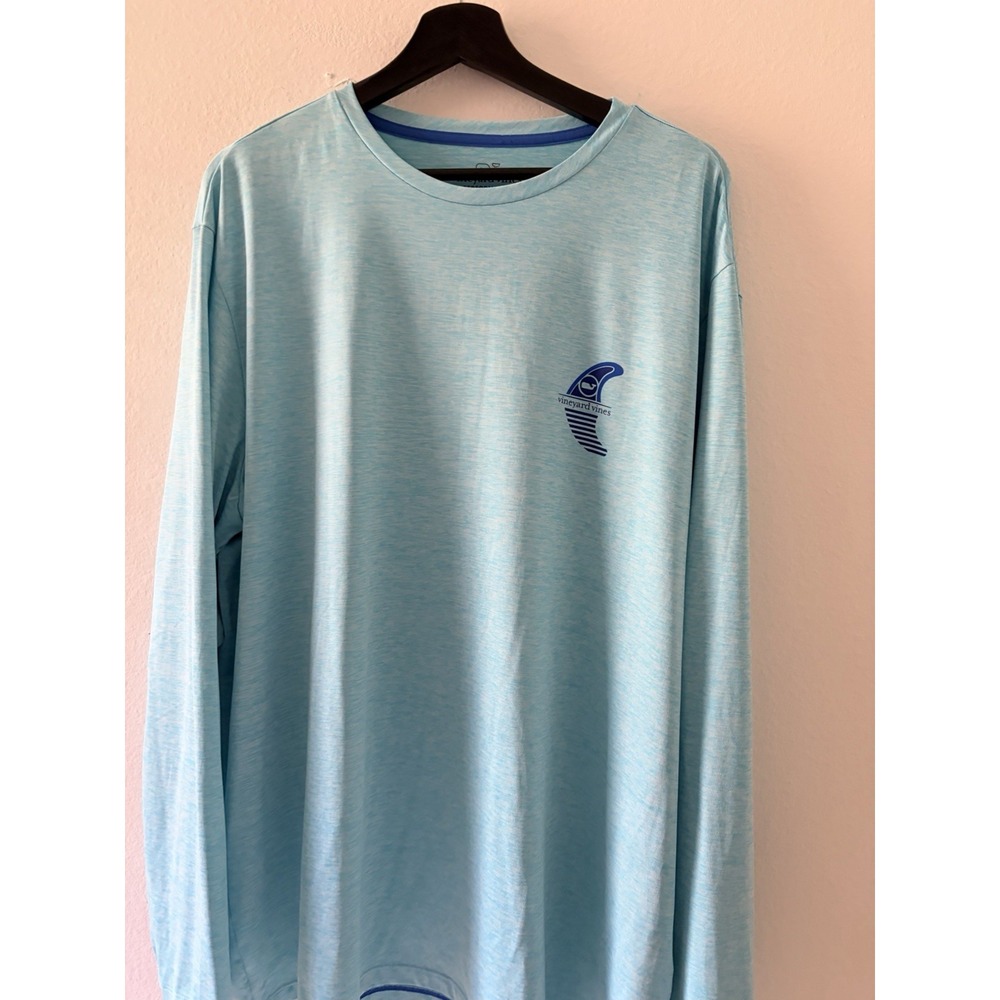 Vineyard Vines Performance Long Sleeve Shirt Mens XL Blue Surf Fin Graphic